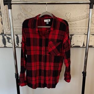 Old Navy Burgundy and Black Checkered Boyfriend Shirt